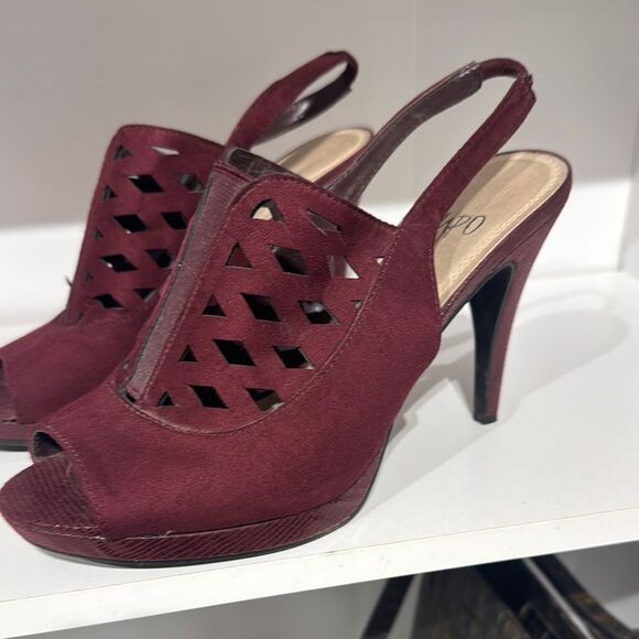 Impo Burgundy Peep-Toe Slingback Heels - Picture 1 of 3